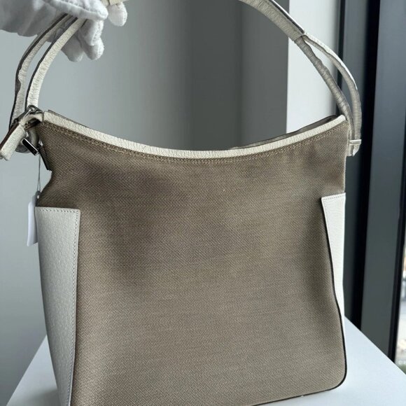 GUCCI Canvas Leather Shoulder Bag Beige Brown Hobo Style Authentic - Picture 1 of 11